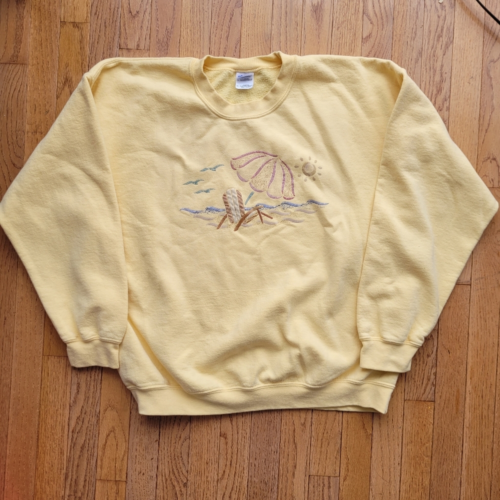 Yellow Beach Embroidered Sweatshirt